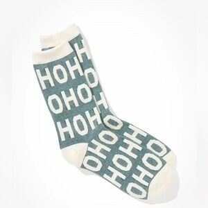 NWT AE HoHoHo Crew Sock Green n white OS Tall sock